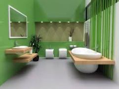 The harmony and peacefulness of the colour green seen in this lovely bathroom